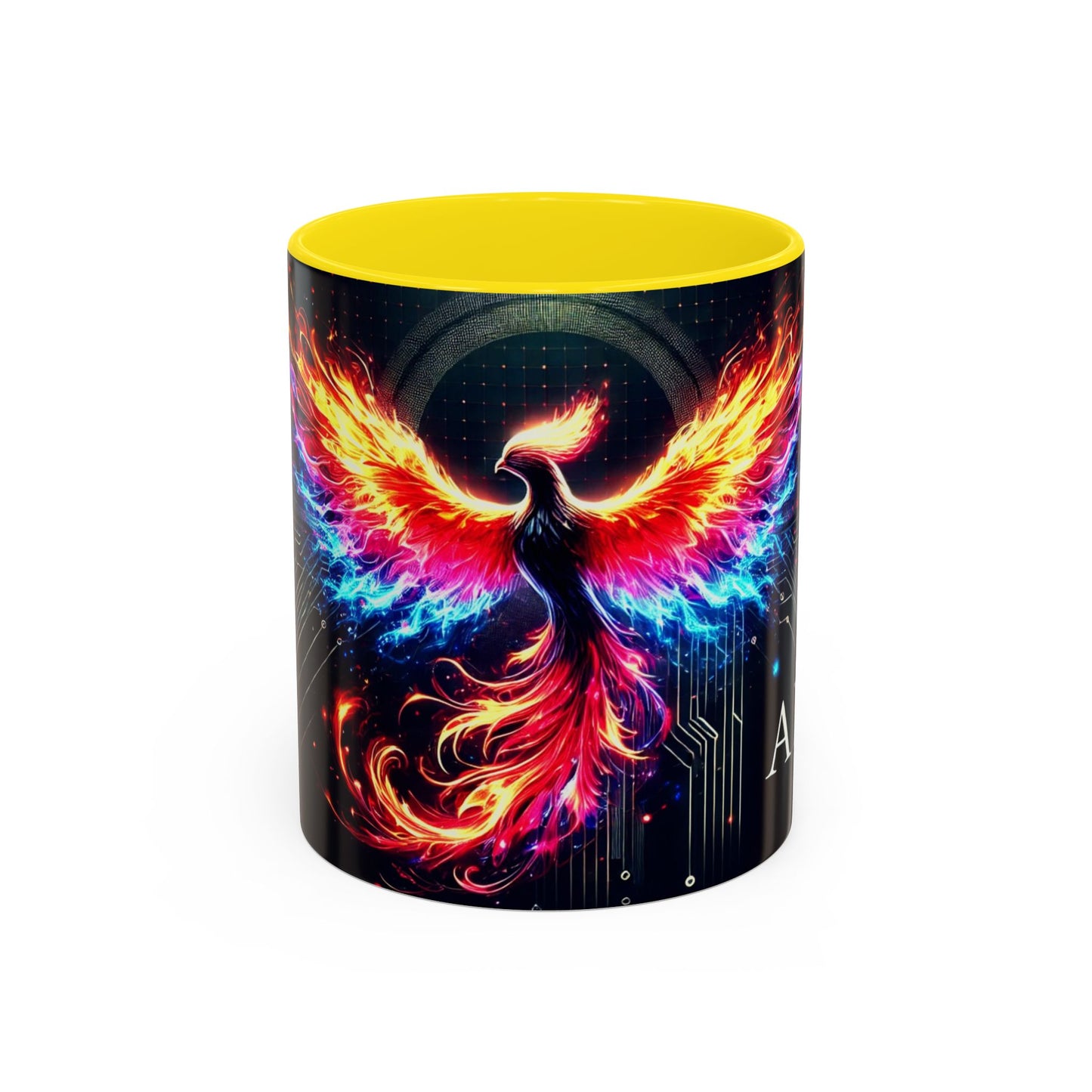 Phoenix AI Accent Coffee Mug - Colorful Artistic Design for Tech Lovers