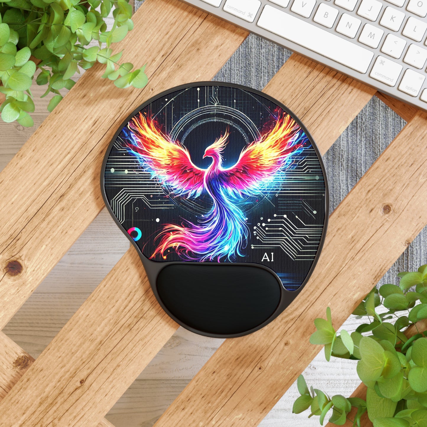 Vibrant Phoenix Mouse Pad with Wrist Rest - Colorful Gaming Desk Accessory