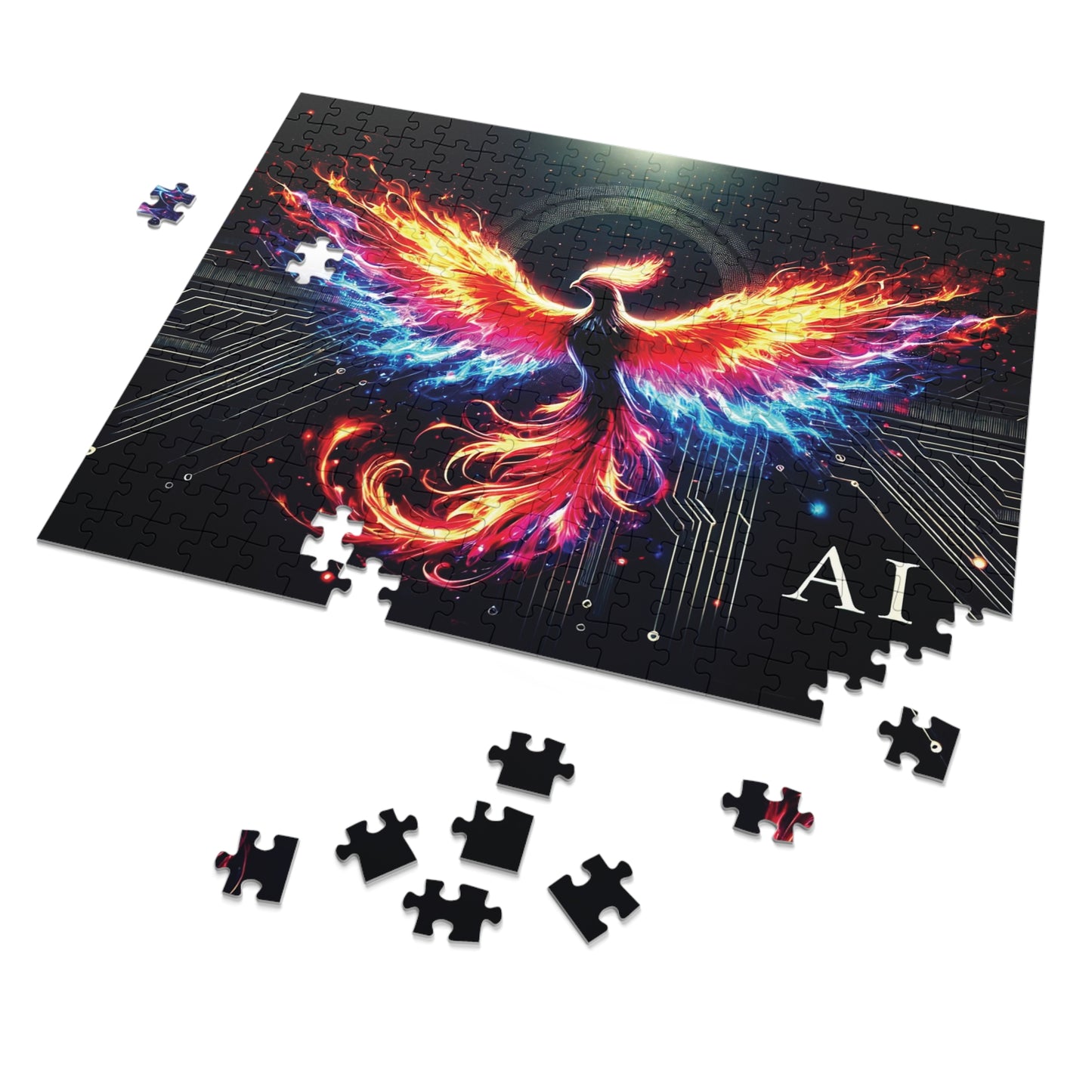 Phoenix AI Jigsaw Puzzle with Tin - Vibrant Art & Mindful Fun