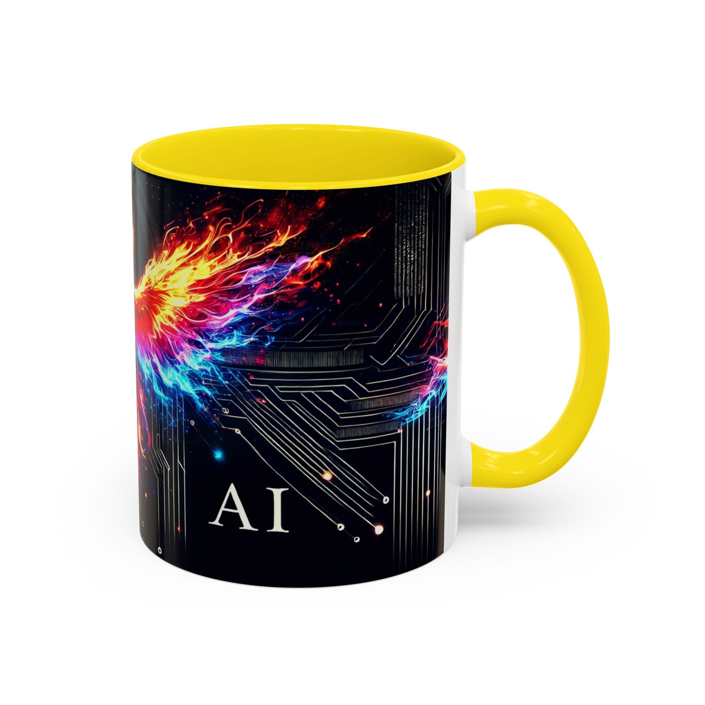 Phoenix AI Accent Coffee Mug - Colorful Artistic Design for Tech Lovers