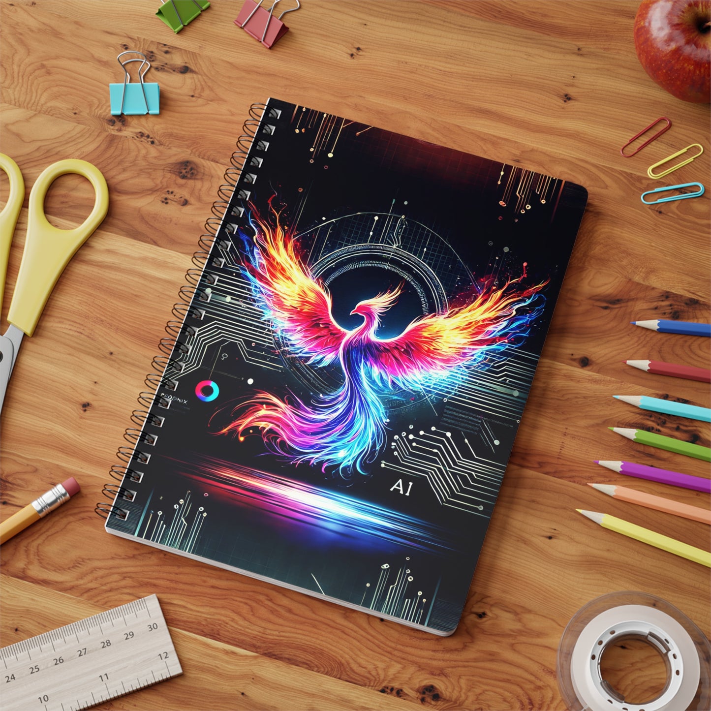 Vibrant Phoenix Wirobound Softcover Notebook - A5, Colorful Art Design for Creatives