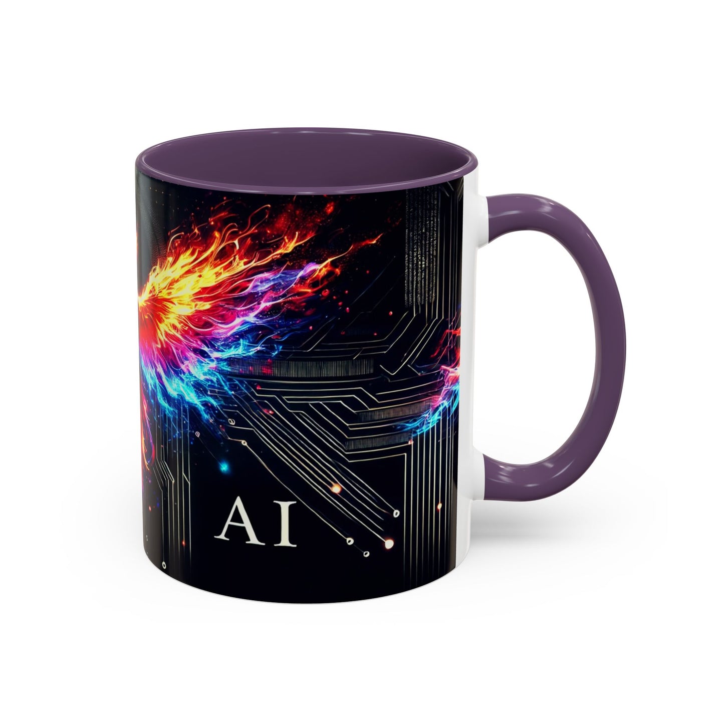 Phoenix AI Accent Coffee Mug - Colorful Artistic Design for Tech Lovers