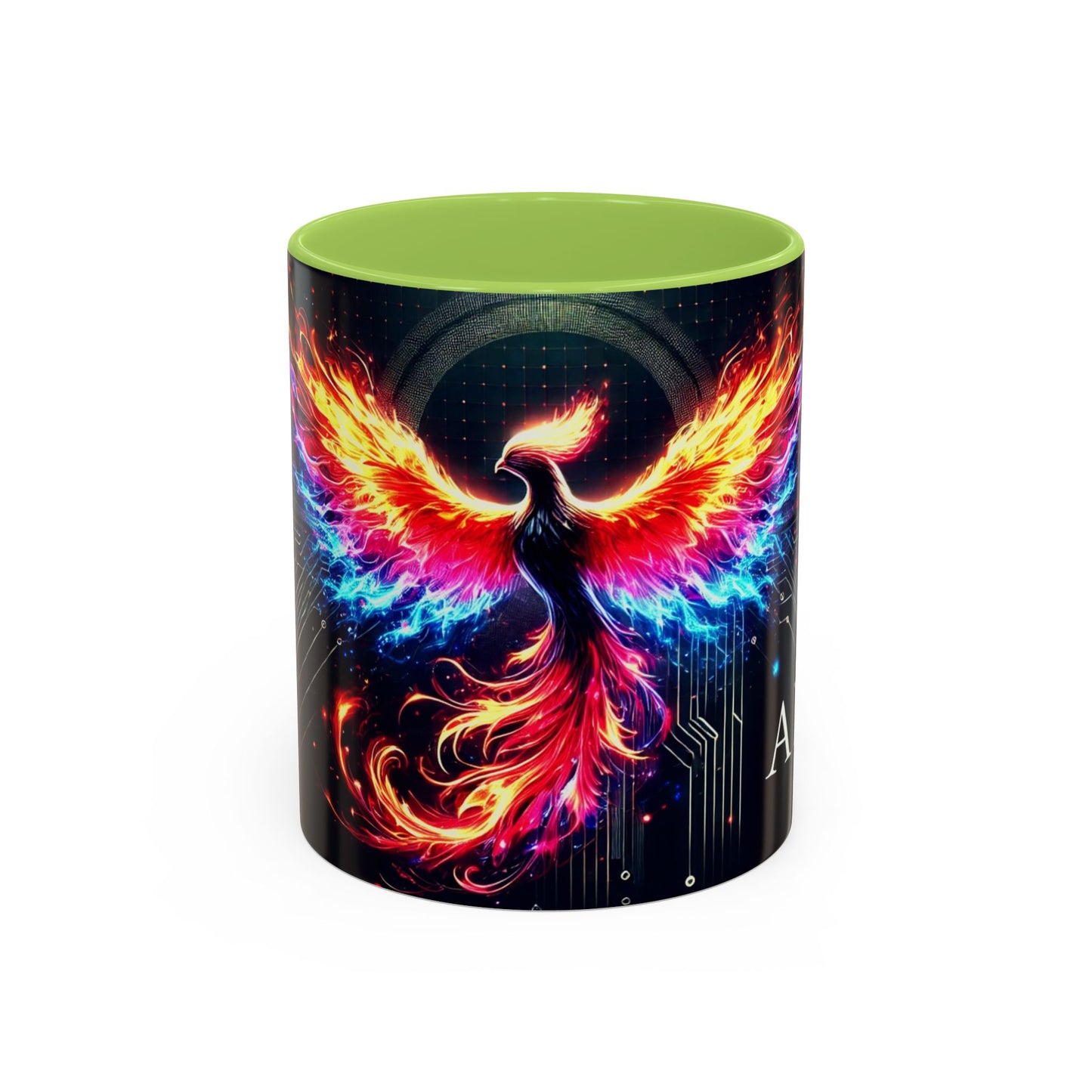 Phoenix AI Accent Coffee Mug - Colorful Artistic Design for Tech Lovers