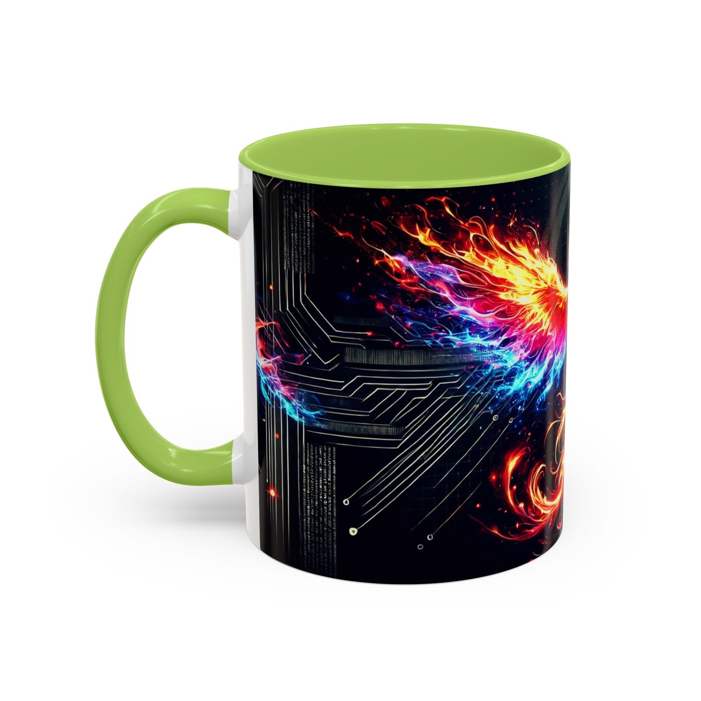 Phoenix AI Accent Coffee Mug - Colorful Artistic Design for Tech Lovers