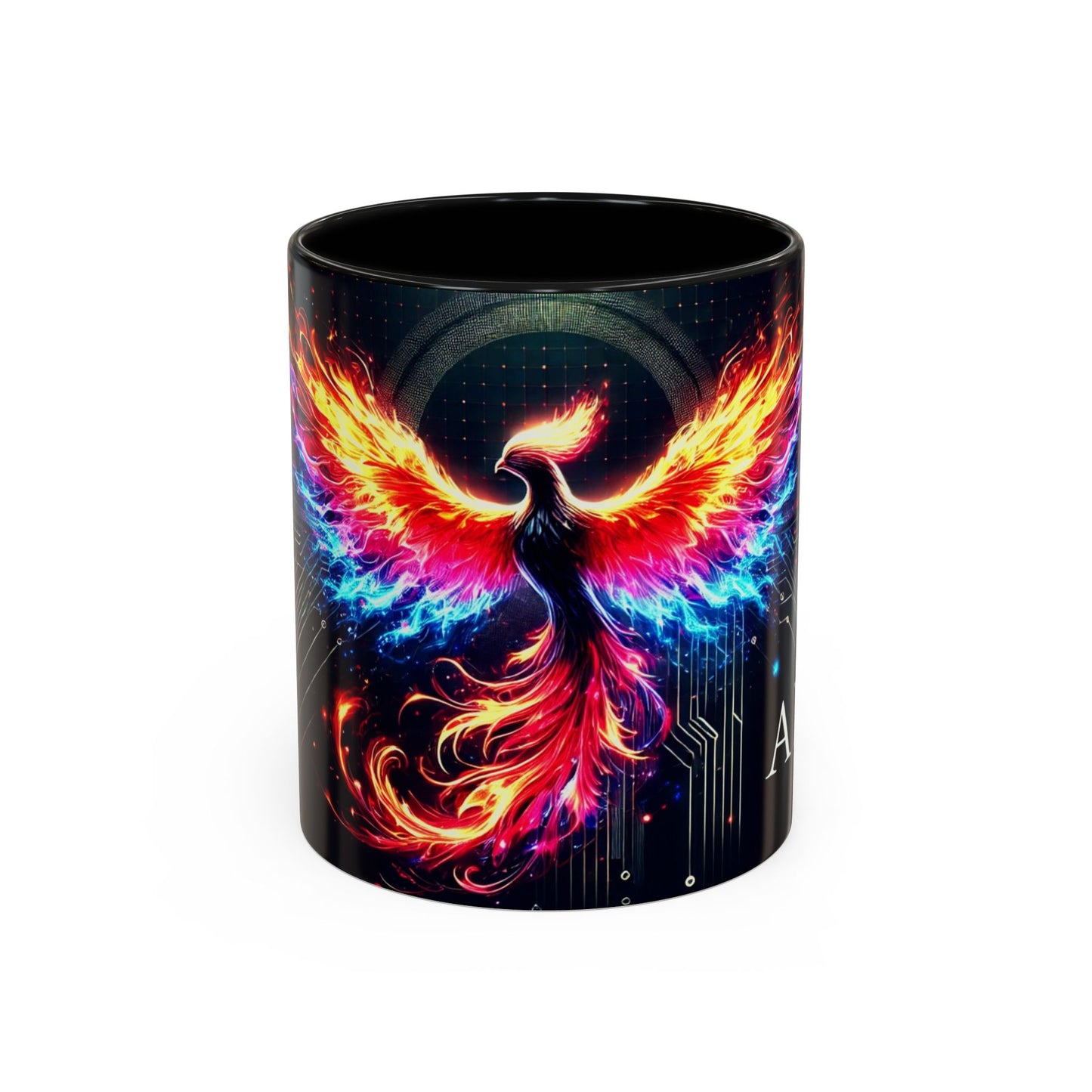 Phoenix AI Accent Coffee Mug - Colorful Artistic Design for Tech Lovers