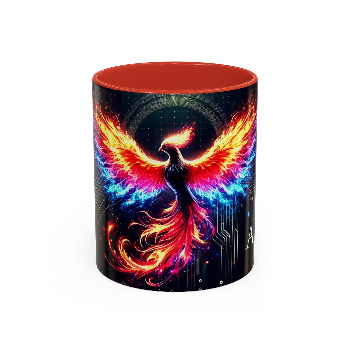 Phoenix AI Accent Coffee Mug - Colorful Artistic Design for Tech Lovers