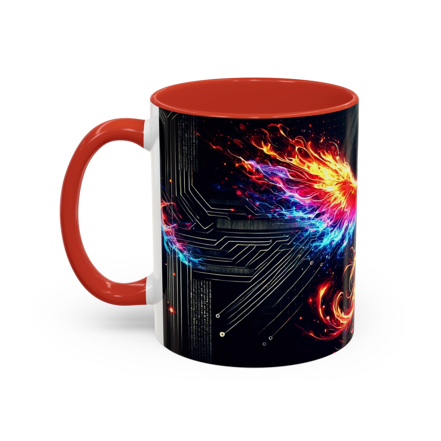 Phoenix AI Accent Coffee Mug - Colorful Artistic Design for Tech Lovers