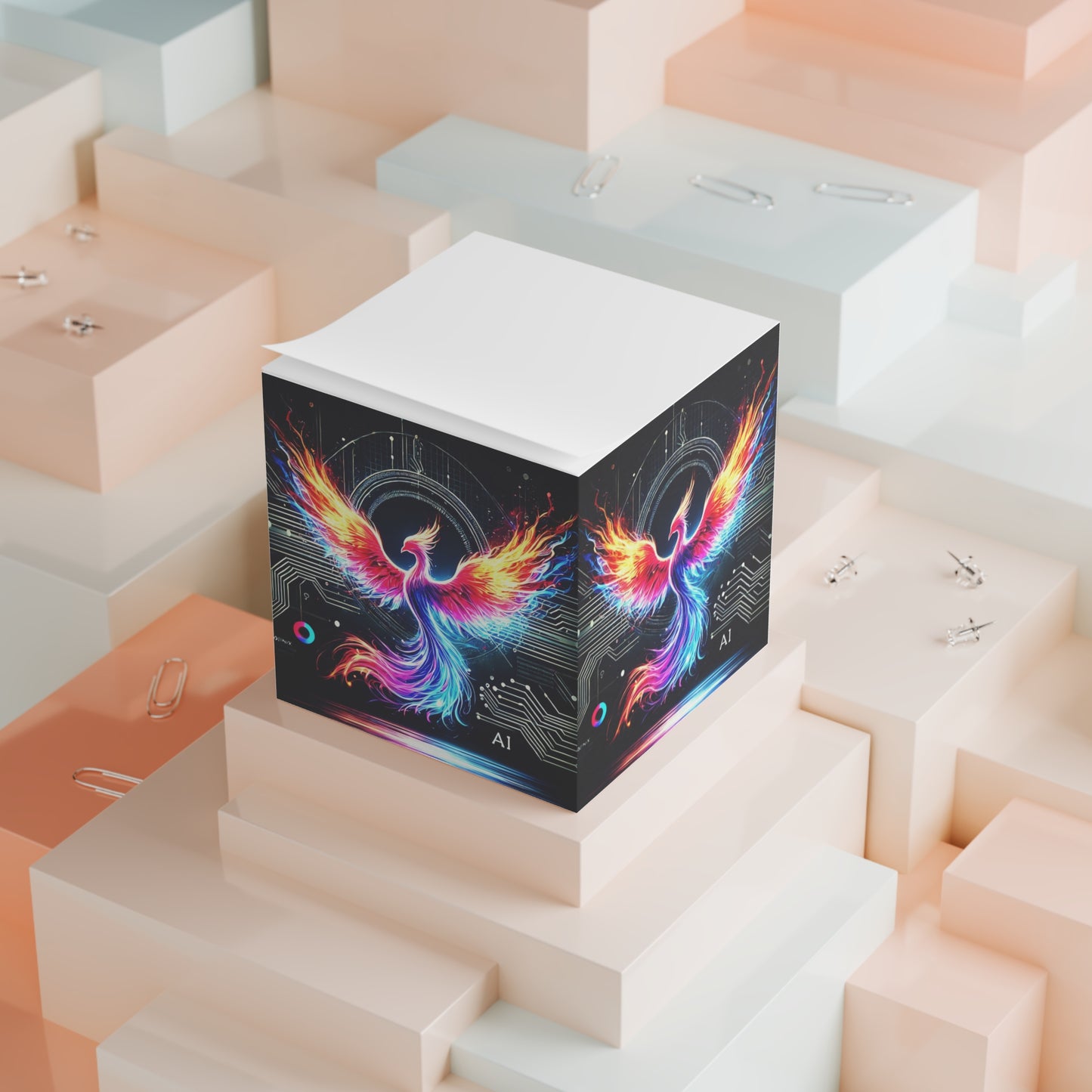 Vibrant Phoenix Note Cube – Colorful Sticky Notes for Creative Minds