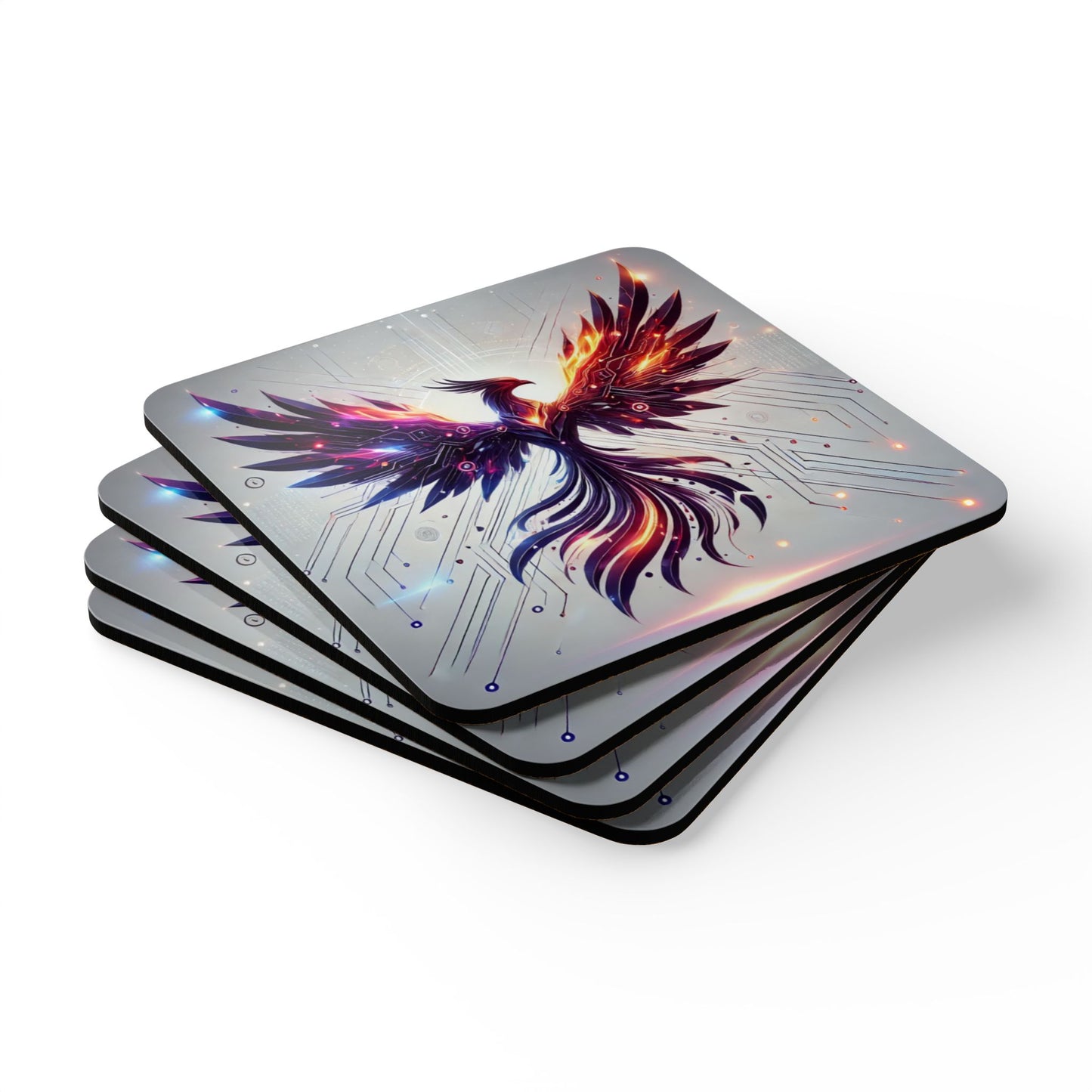 Phoenix Spirit Corkwood Coaster Set - Artistic Drink Coasters for Home Decor