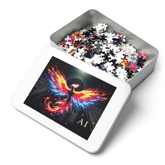 Phoenix AI Jigsaw Puzzle with Tin - Vibrant Art & Mindful Fun