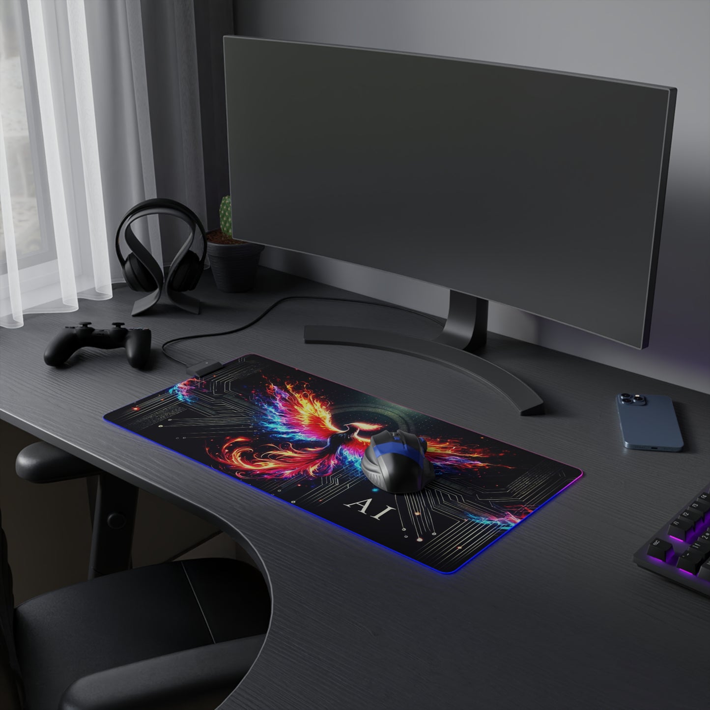 Illuminate Your Game: Phoenix LED Gaming Mouse Pad with Colorful Light Effects