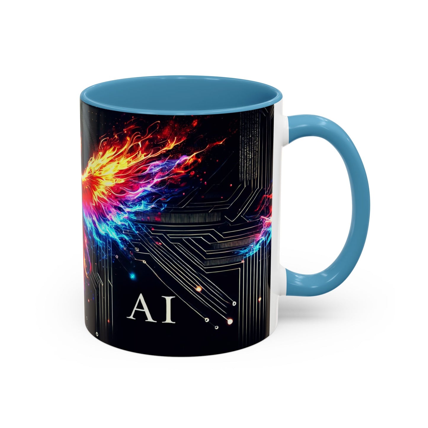 Phoenix AI Accent Coffee Mug - Colorful Artistic Design for Tech Lovers