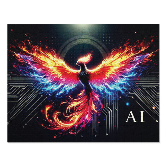 Phoenix AI Jigsaw Puzzle with Tin - Vibrant Art & Mindful Fun