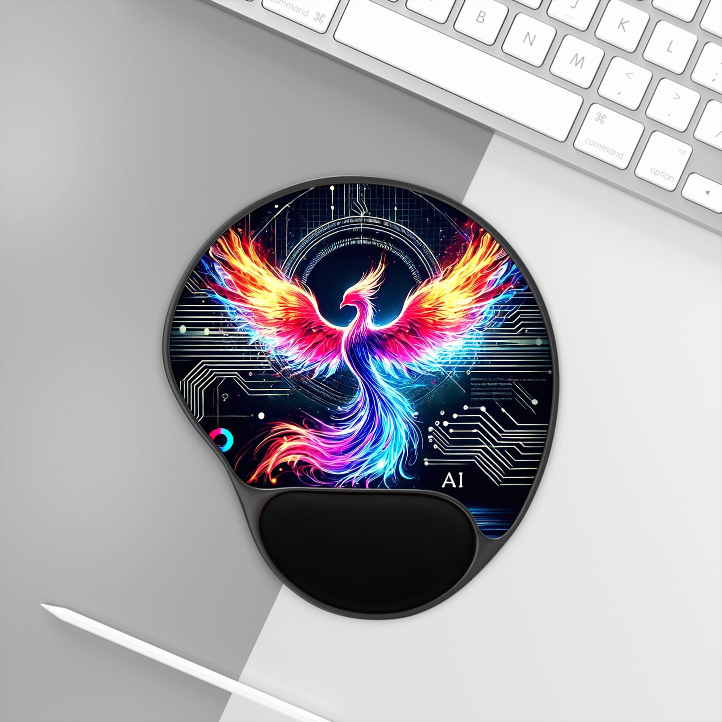 Vibrant Phoenix Mouse Pad with Wrist Rest - Colorful Gaming Desk Accessory