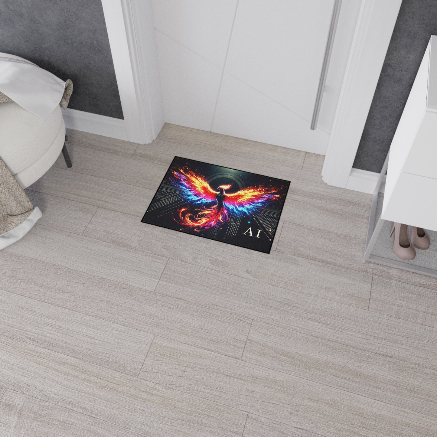 Custom Phoenix Design Heavy Duty Floor Mat - Vibrant AI Art for the Modern Office