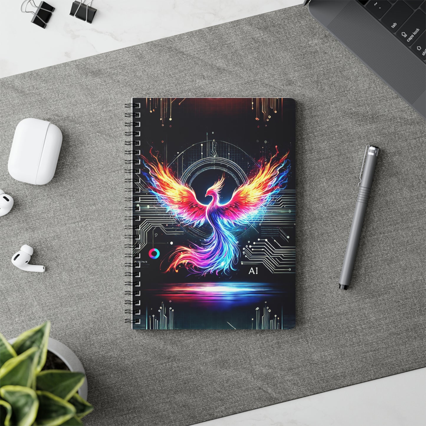 Vibrant Phoenix Wirobound Softcover Notebook - A5, Colorful Art Design for Creatives