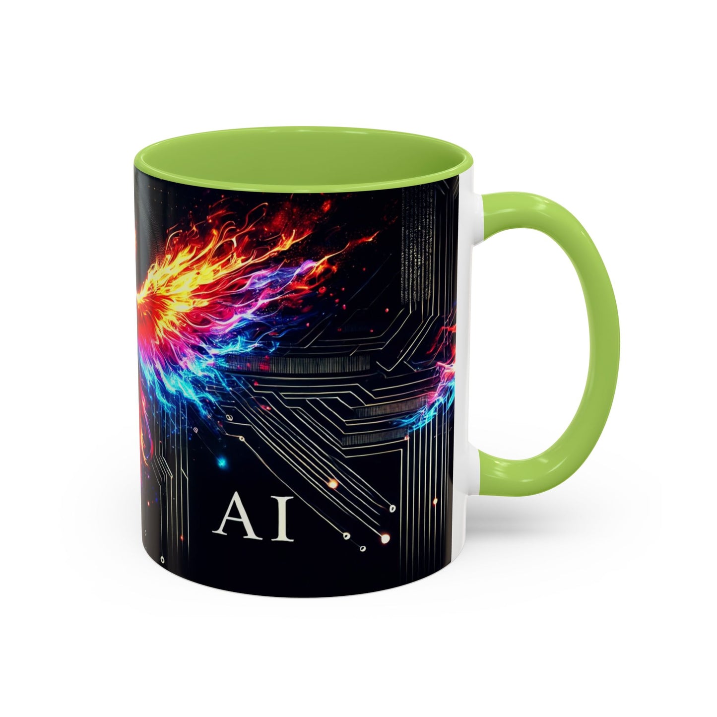Phoenix AI Accent Coffee Mug - Colorful Artistic Design for Tech Lovers