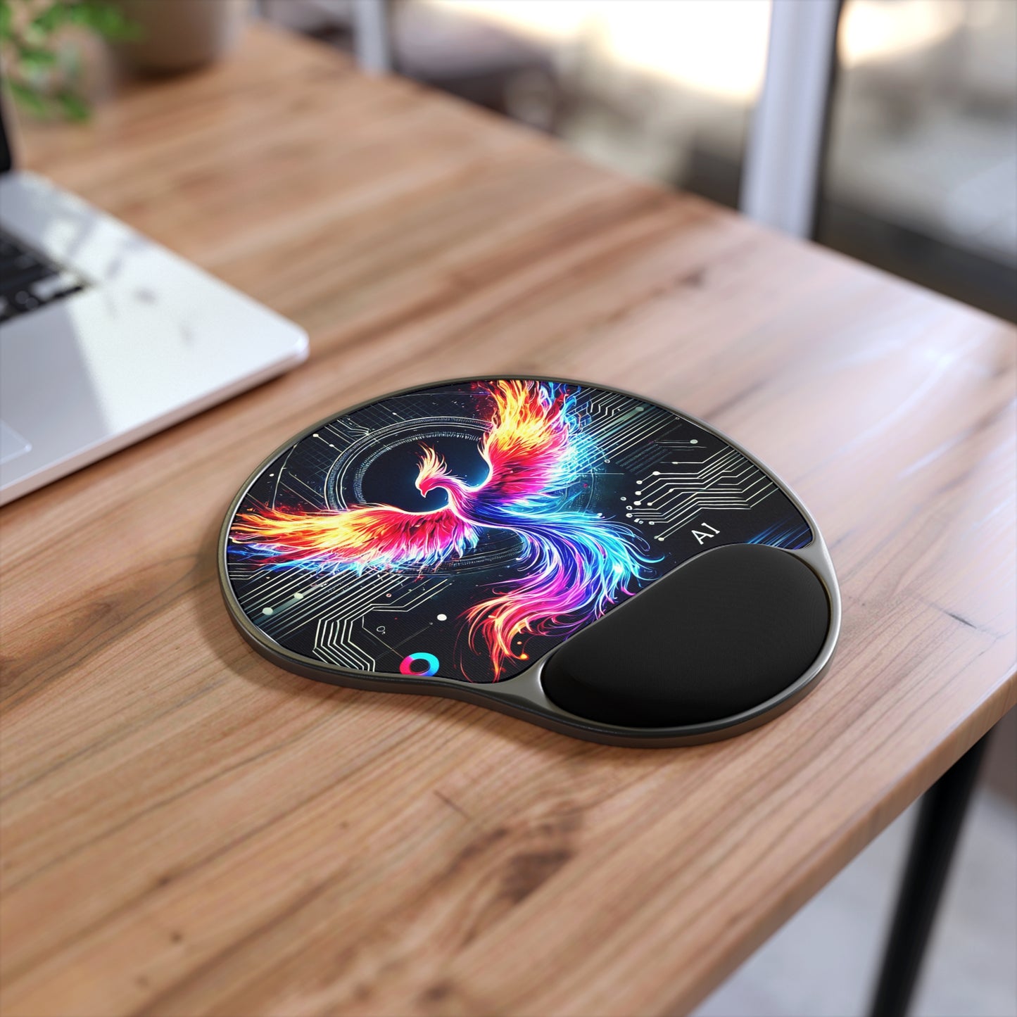 Vibrant Phoenix Mouse Pad with Wrist Rest - Colorful Gaming Desk Accessory