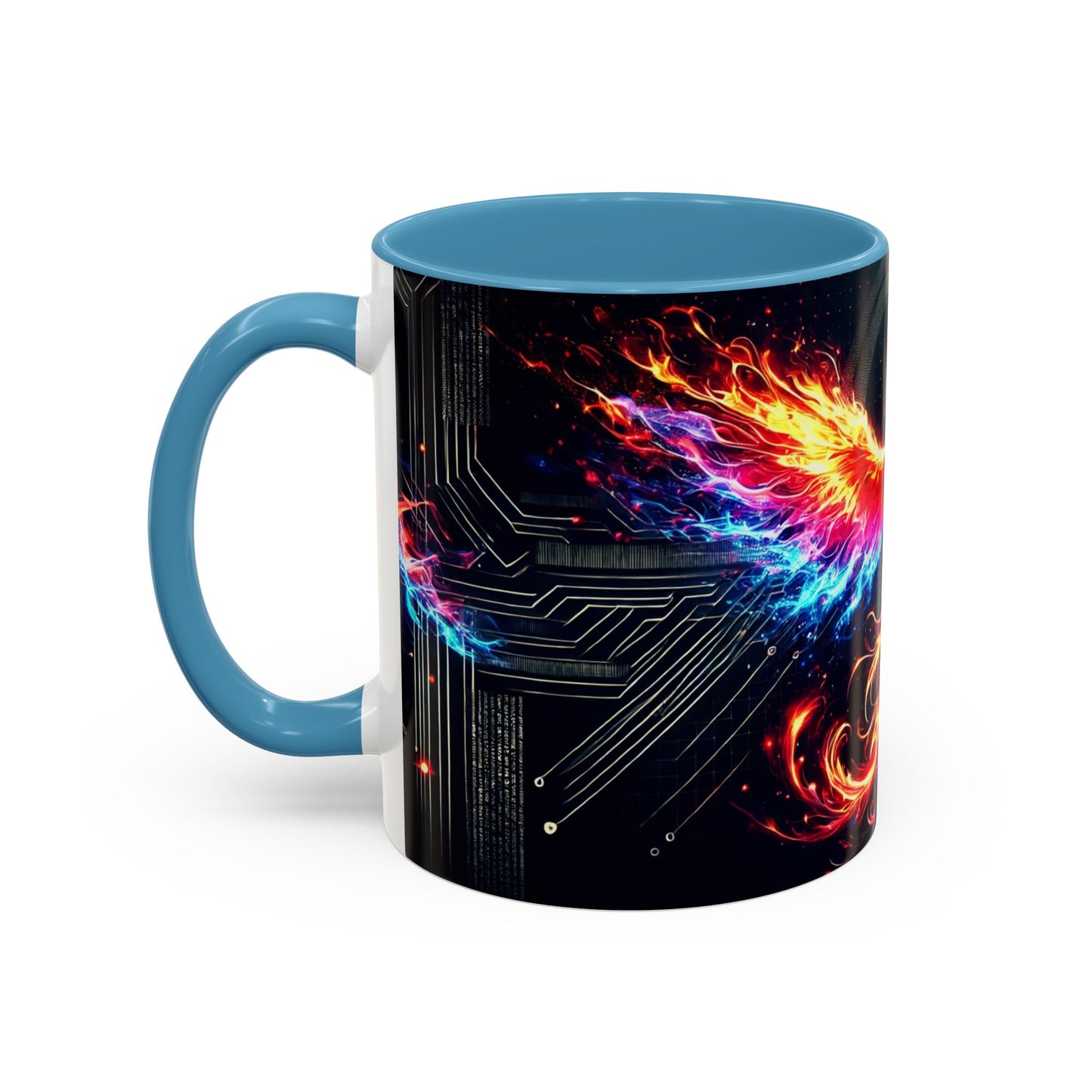 Phoenix AI Accent Coffee Mug - Colorful Artistic Design for Tech Lovers