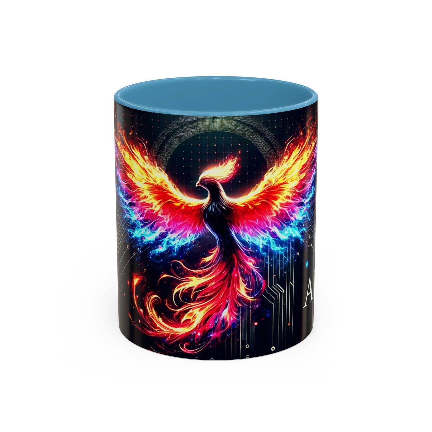 Phoenix AI Accent Coffee Mug - Colorful Artistic Design for Tech Lovers