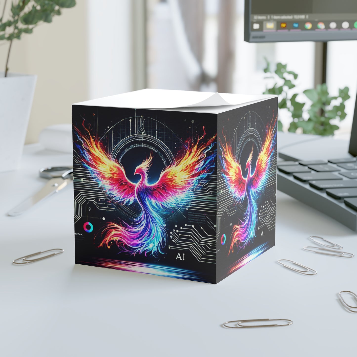 Vibrant Phoenix Note Cube – Colorful Sticky Notes for Creative Minds