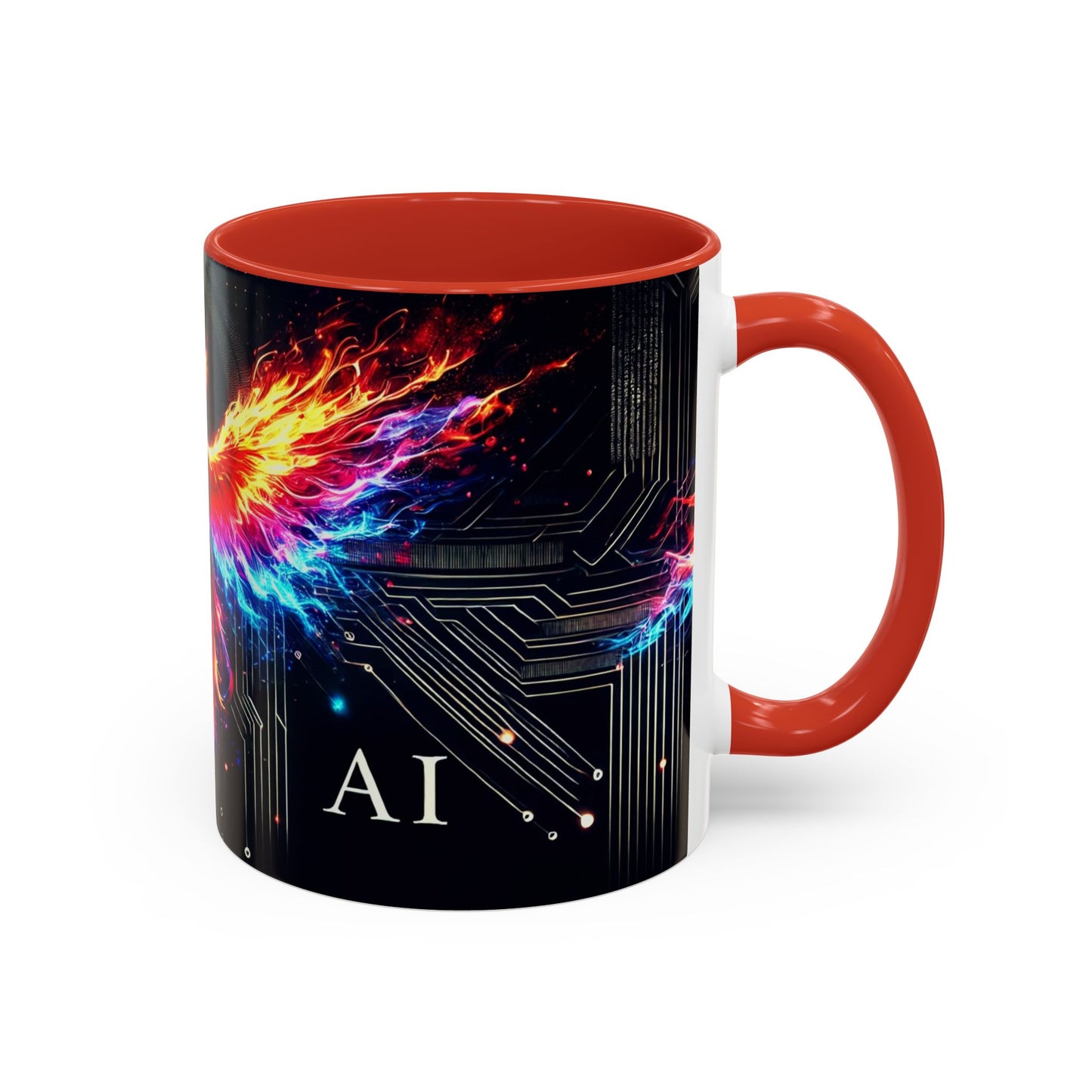 Phoenix AI Accent Coffee Mug - Colorful Artistic Design for Tech Lovers