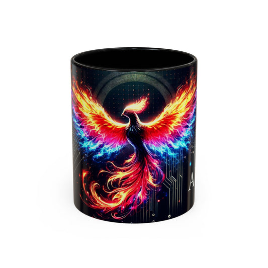Phoenix AI Accent Coffee Mug - Colorful Artistic Design for Tech Lovers