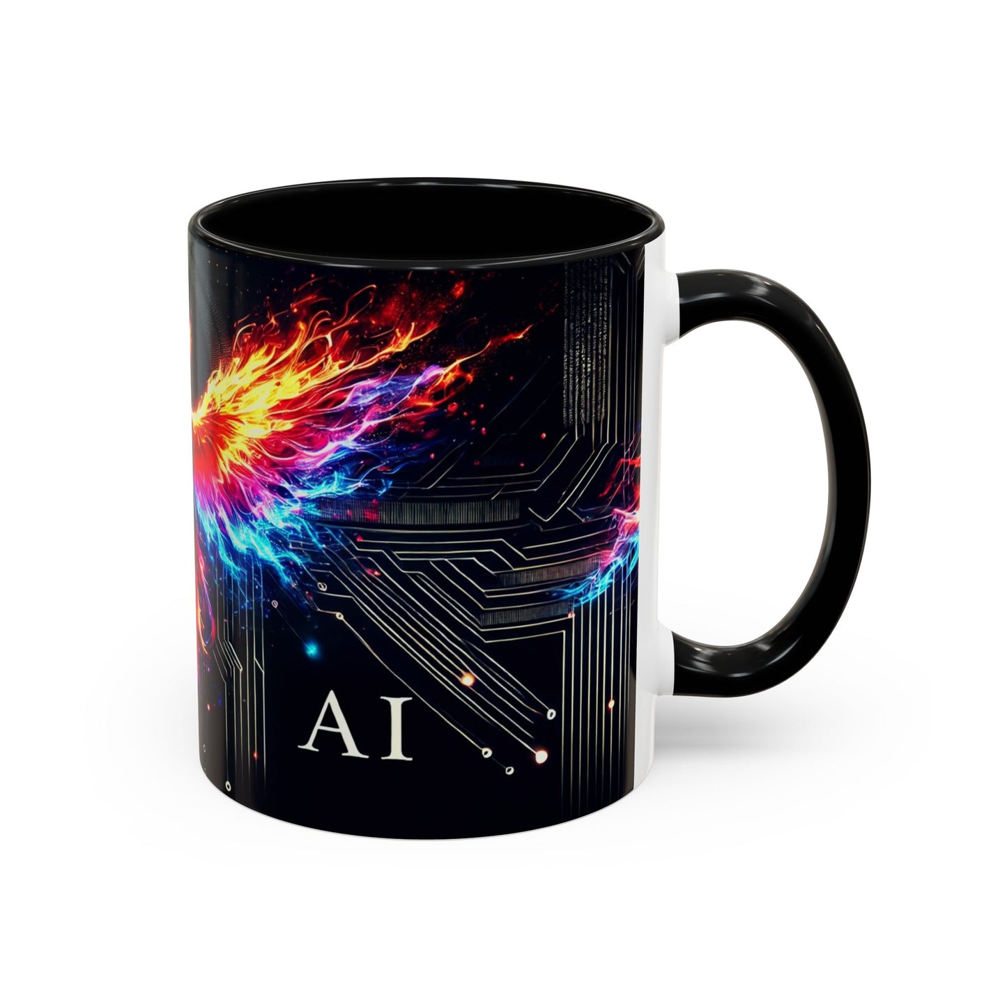 Phoenix AI Accent Coffee Mug - Colorful Artistic Design for Tech Lovers